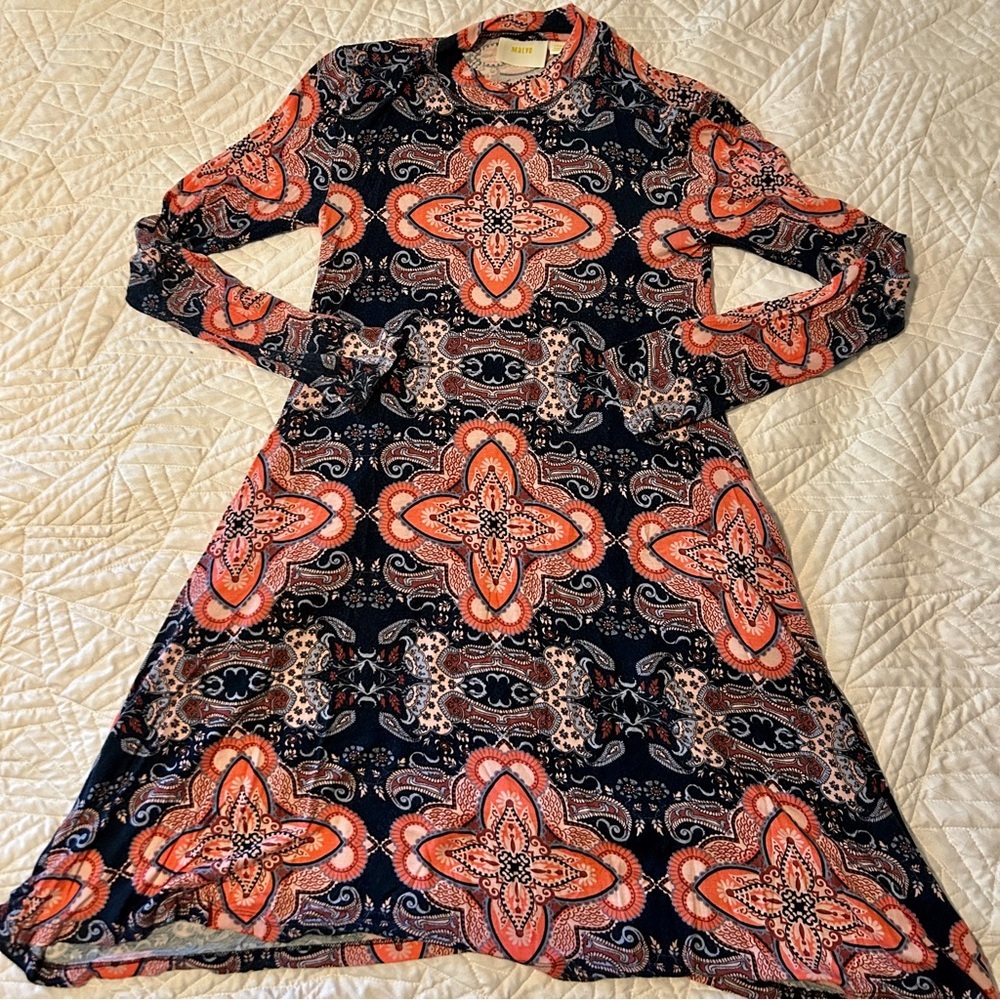 Anthropologie Maeve Myra Long-Sleeve Mock Neck Paisley Print Dress